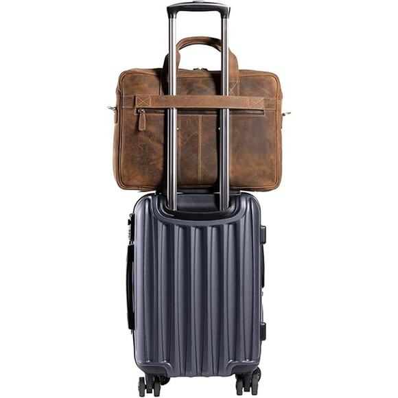 16 Inch Genuine Leather Briefcases Laptop Messenger Bags Men Women Satchel Bag - Picture 6 of 7